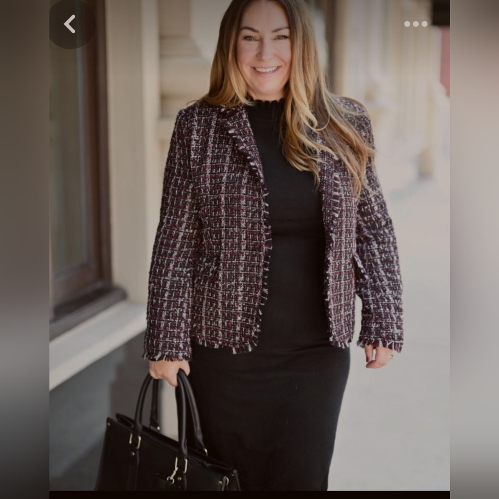 NWT GIBSONLOOK Notch Collar Lined Blazer Size Small Black Tweed Fringe NWT​